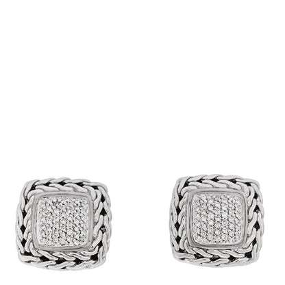 John Hardy Sterling Silver 18K Yellow Gold Diamond Classic Chain Square Earrings