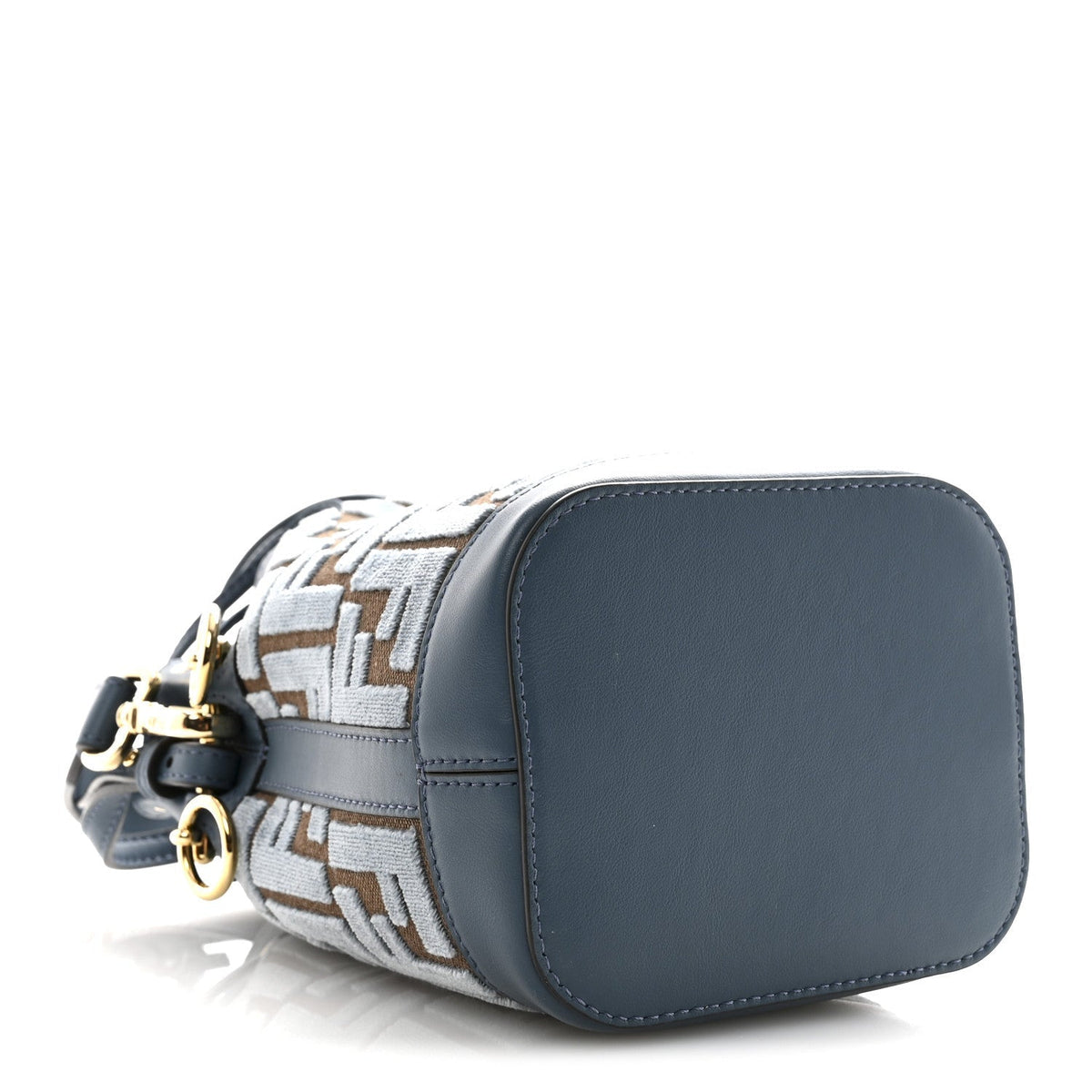Fendi Vitello Grace Velluto FF Mini Mon Tresor Bucket Bag Dusty Blue Brown