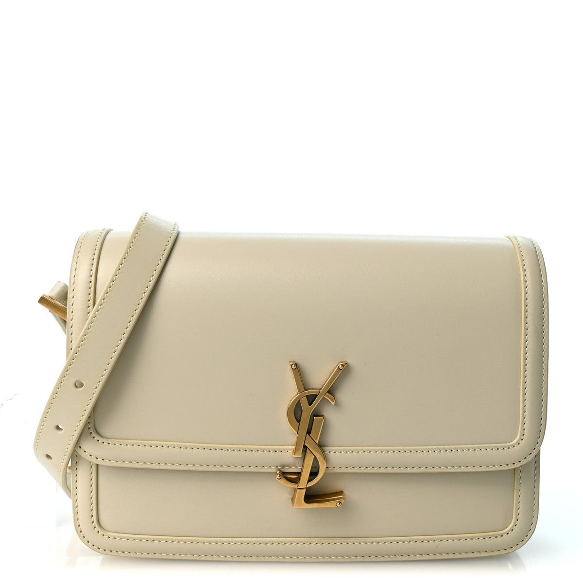 Saint Laurent Box Calfskin Monogram Medium Solferino Satchel Crema Soft