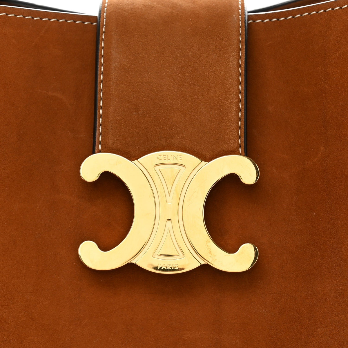 Celine Suede Calfskin Triomphe Medium Louise Bag Pecan