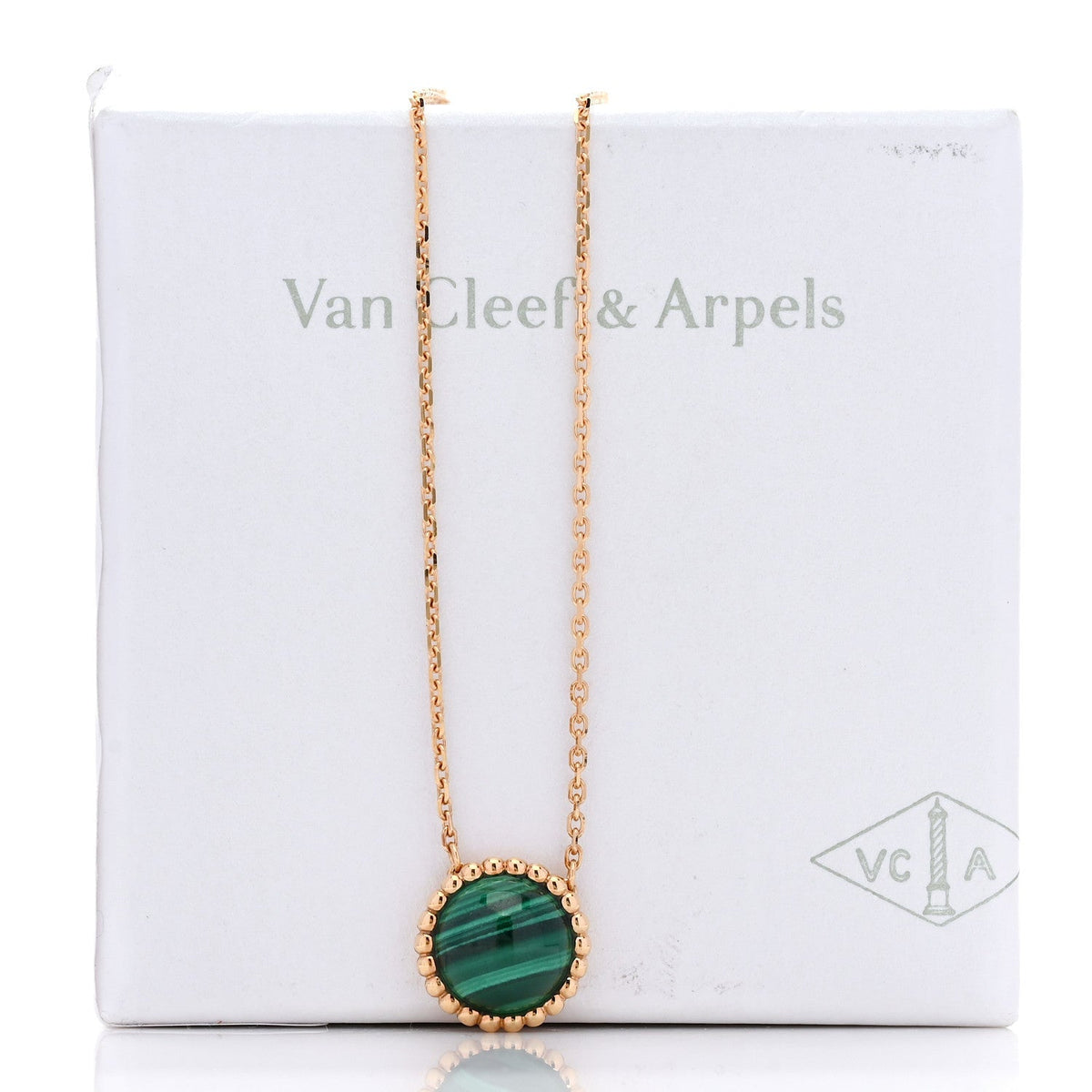 Van Cleef & Arpels 18K Yellow Gold Malachite Perlee Couleurs Pendant Necklace