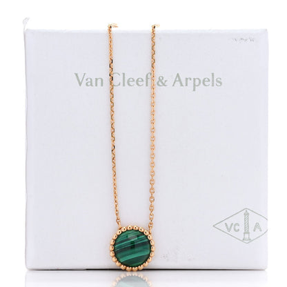 Van Cleef & Arpels 18K Yellow Gold Malachite Perlee Couleurs Pendant Necklace