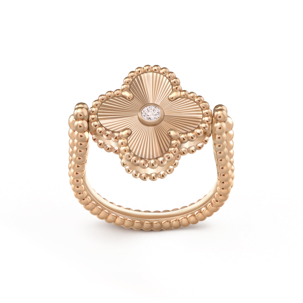 18K Rose Gold Carnelian Diamond VCA Vintage Alhambra Reversible Ring