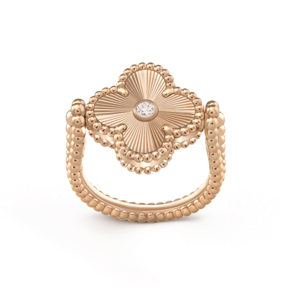 18K Rose Gold Carnelian Diamond VCA Vintage Alhambra Reversible Ring
