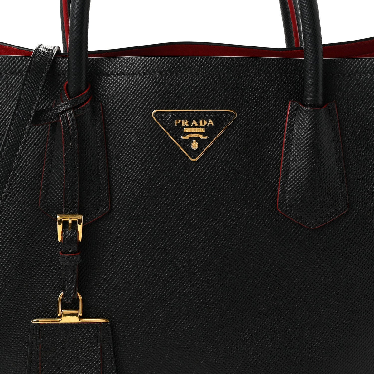 Prada Saffiano Cuir Small Double Bag Black Fuoco