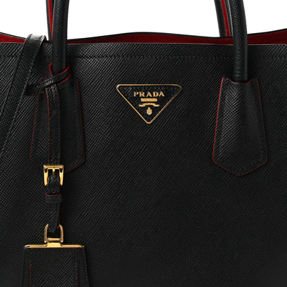 Prada Saffiano Cuir Small Double Bag Black Fuoco