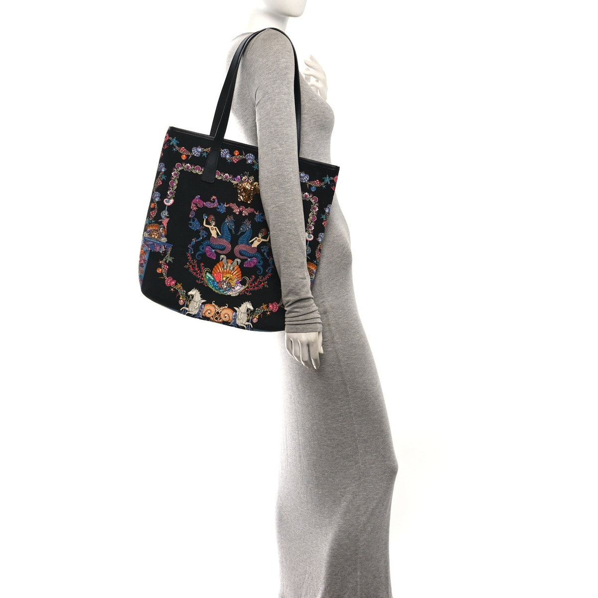 Versace Canvas Underwater Medusa Tote Black Multicolor