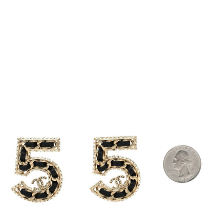 Chanel Crystal Lambskin Chain CC No 5 Drop Earrings Gold Black