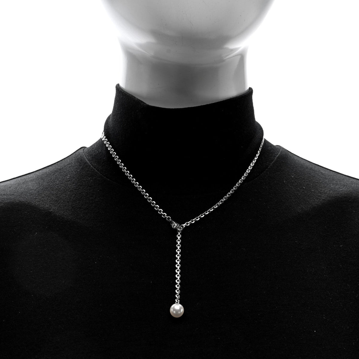 Cartier 18K White Gold Diamond Pearl 8.5mm Lariat Pendant Necklace