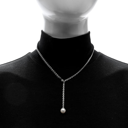 Cartier 18K White Gold Diamond Pearl 8.5mm Lariat Pendant Necklace