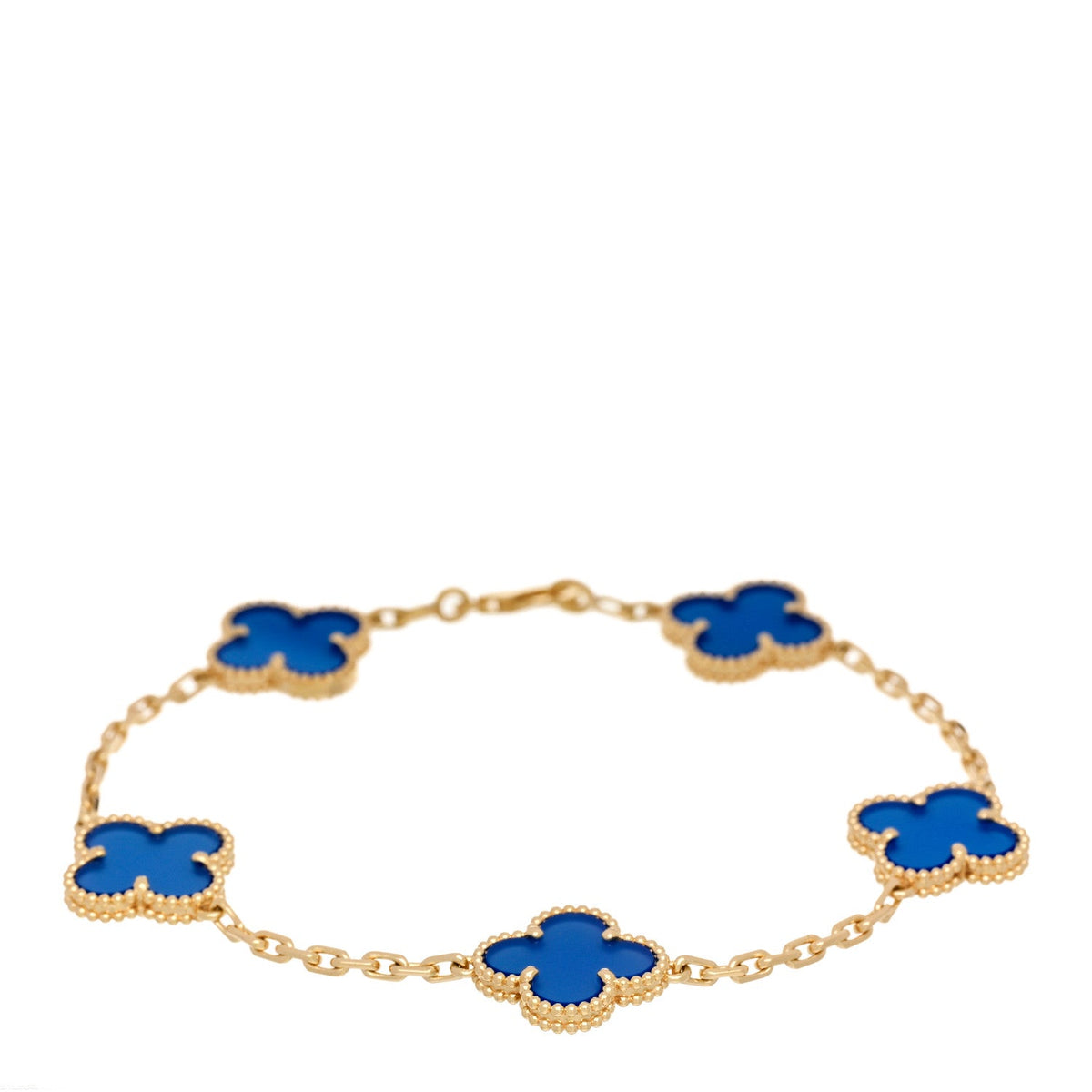 Van Cleef & Arpels 18K Yellow Gold Blue Agate 5 Motifs Vintage Alhambra Bracelet