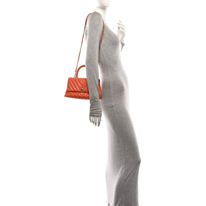 Chanel Aged Calfskin Chevron Quilted Mini Coco Handle Flap Orange