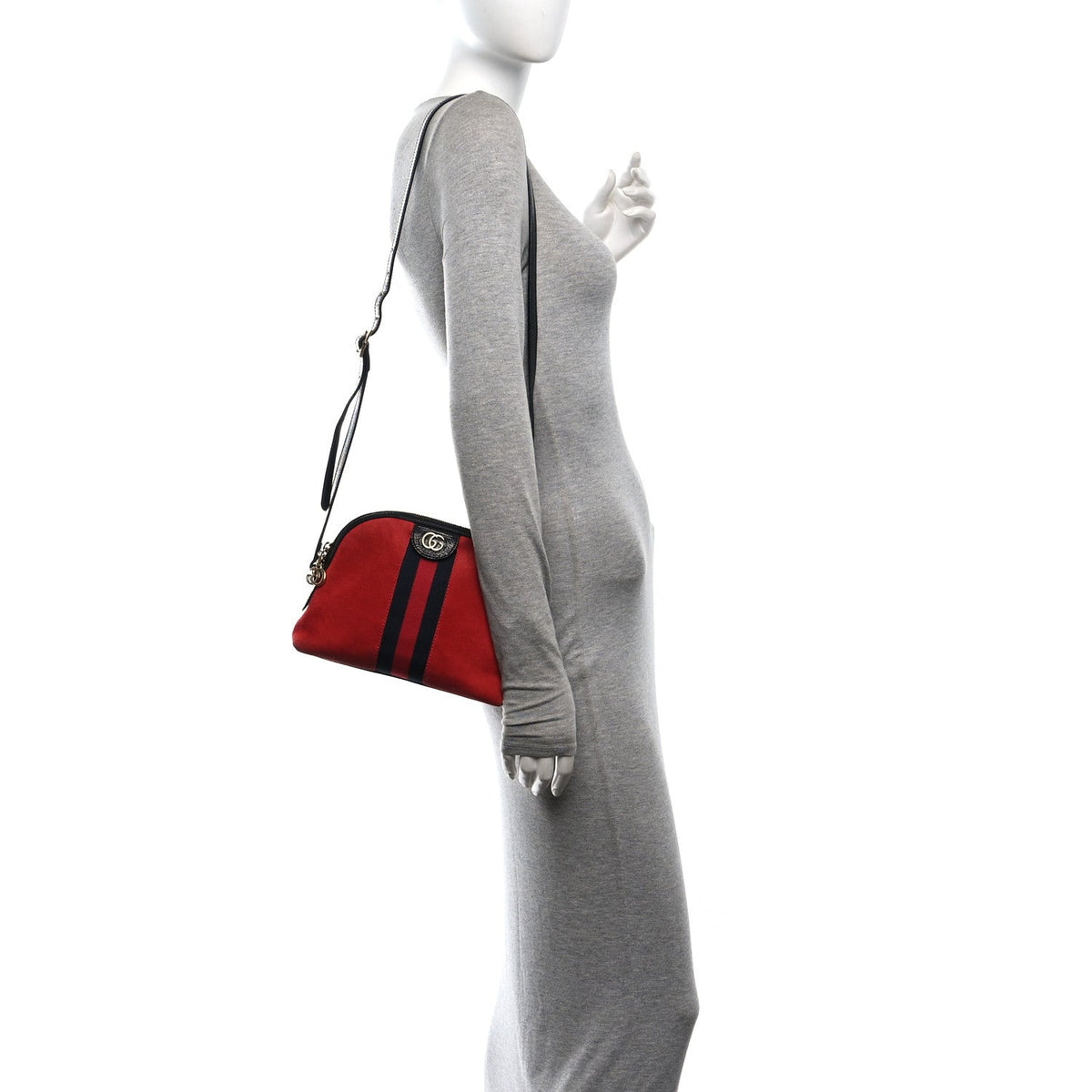 Gucci Suede Patent Web GG Small Ophidia Dome Bag Hibiscus Red