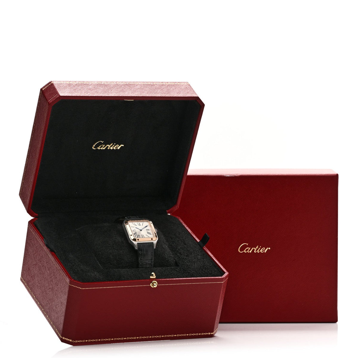 Cartier Stainless Steel 18K Pink Gold Alligator 27.5mm Santos Dumont Watch