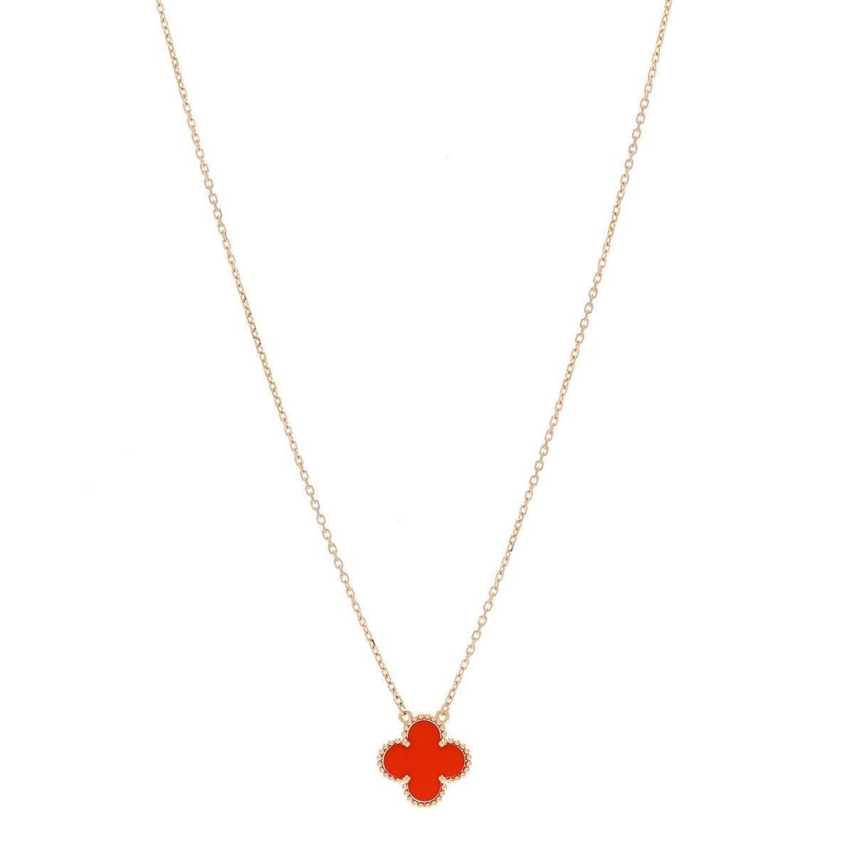 Van Cleef & Arpels 18K Yellow Gold Carnelian Vintage Alhambra Pendant Necklace