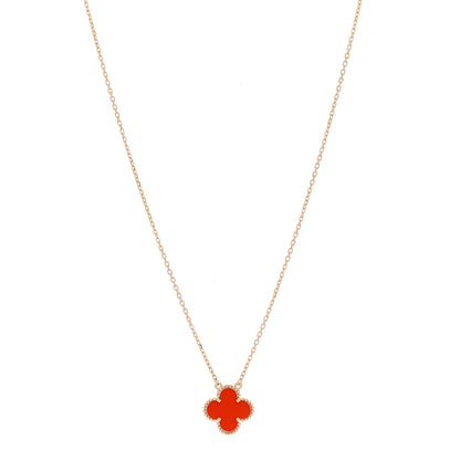 Van Cleef & Arpels 18K Yellow Gold Carnelian Vintage Alhambra Pendant Necklace