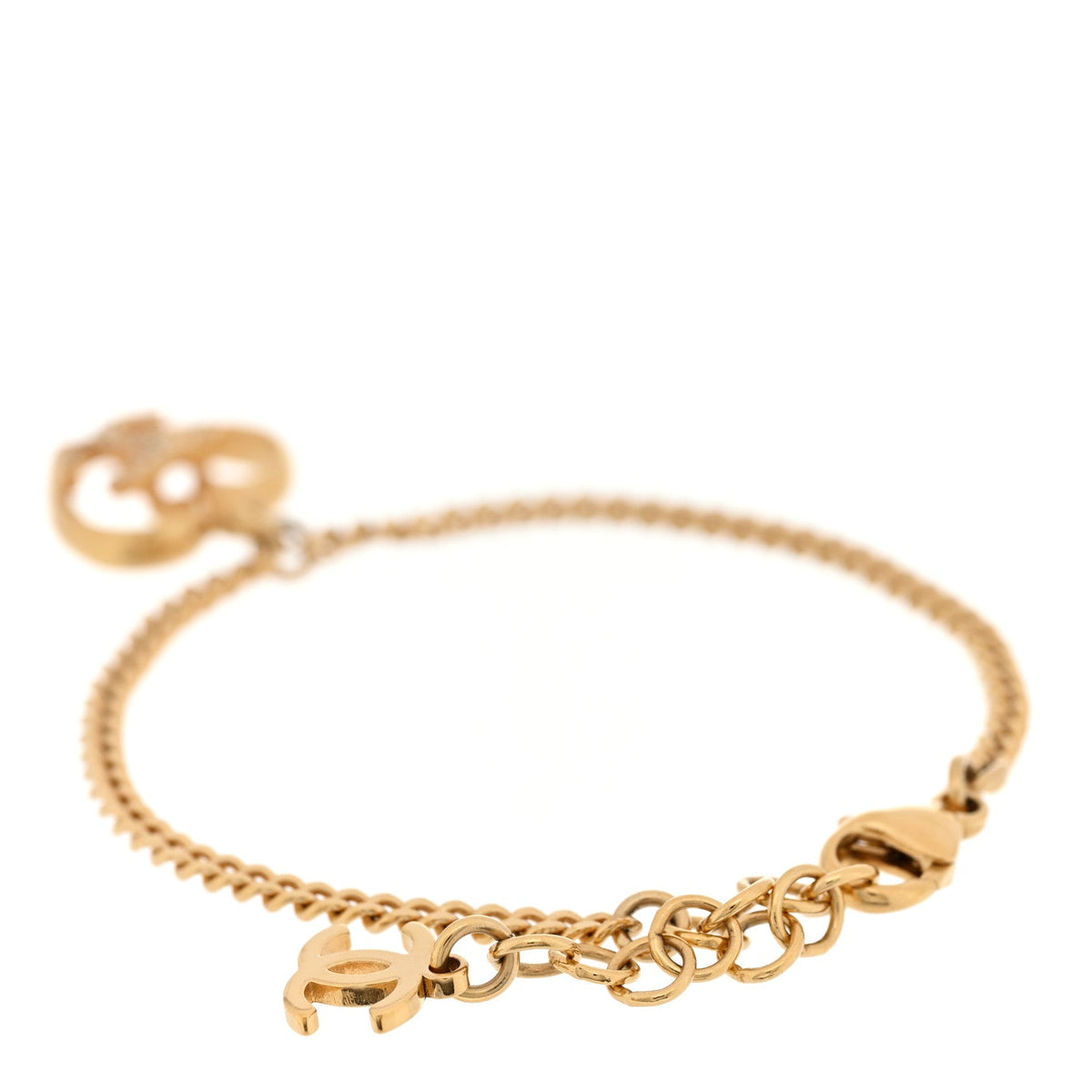 Chanel Crystal Chain Heart CC Bracelet Gold