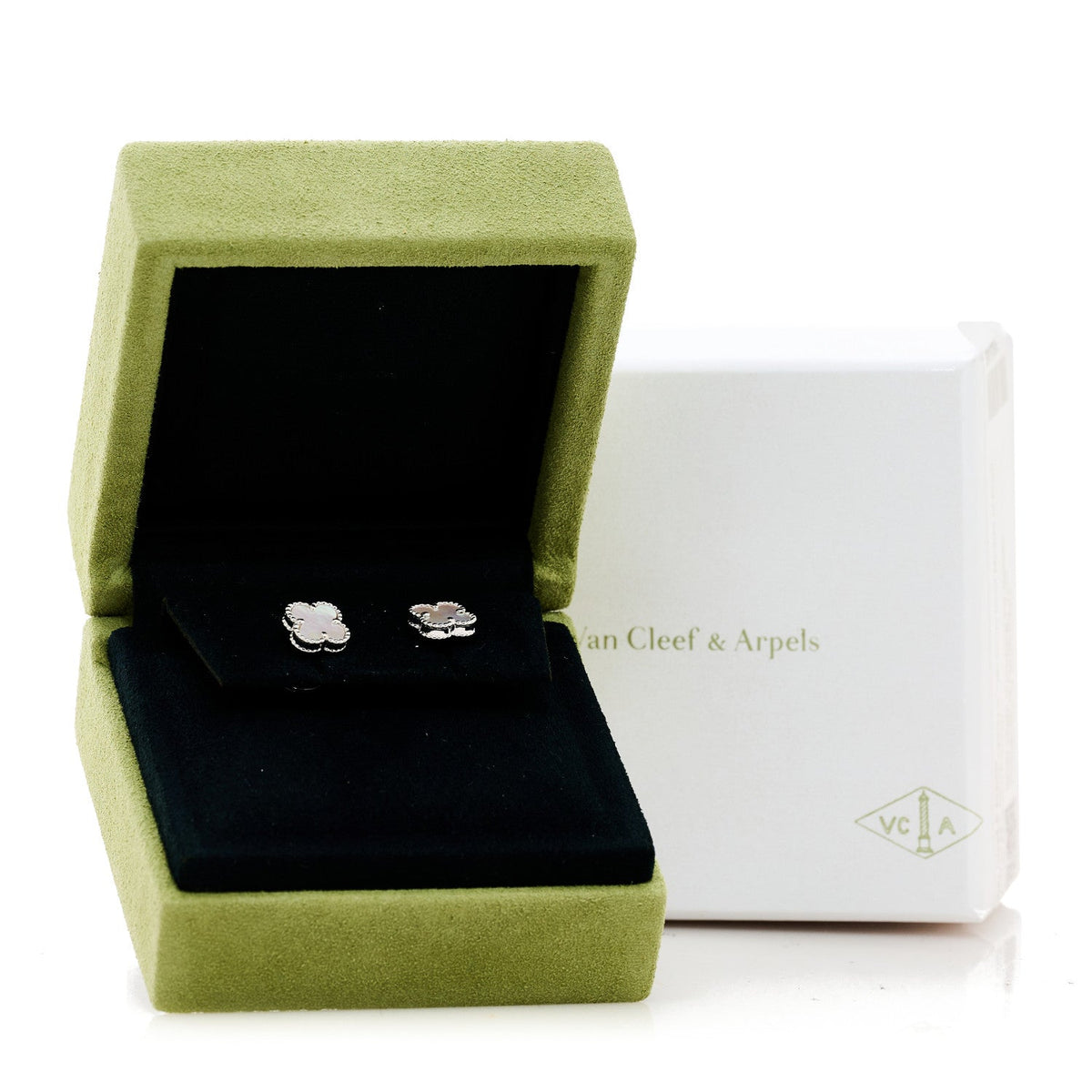 Van Cleef & Arpels 18K White Gold Mother of Pearl Sweet Alhambra Earrings