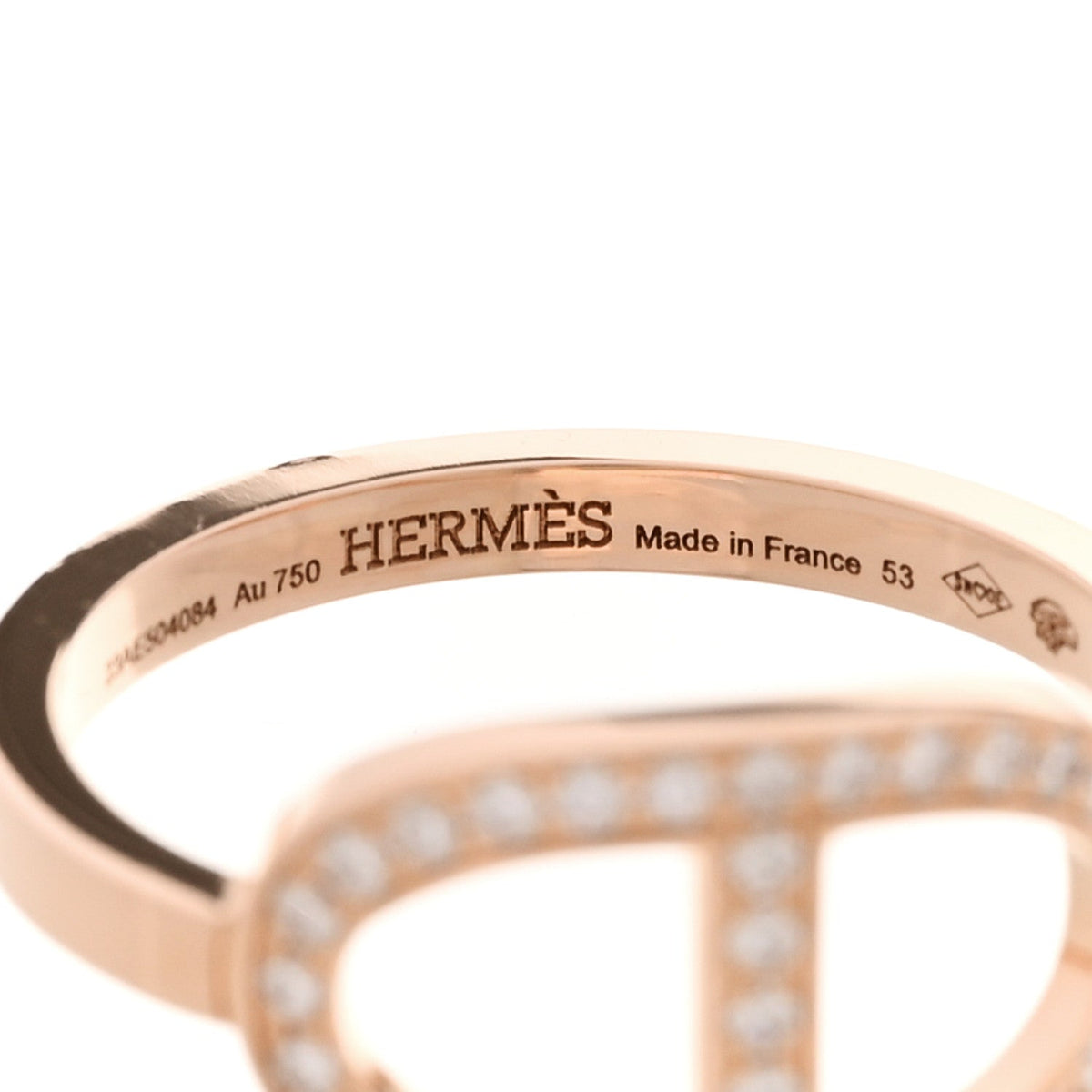 Hermes 18K Rose Gold Diamond MM Chaine d'Ancre Contour Ring 53 6.5