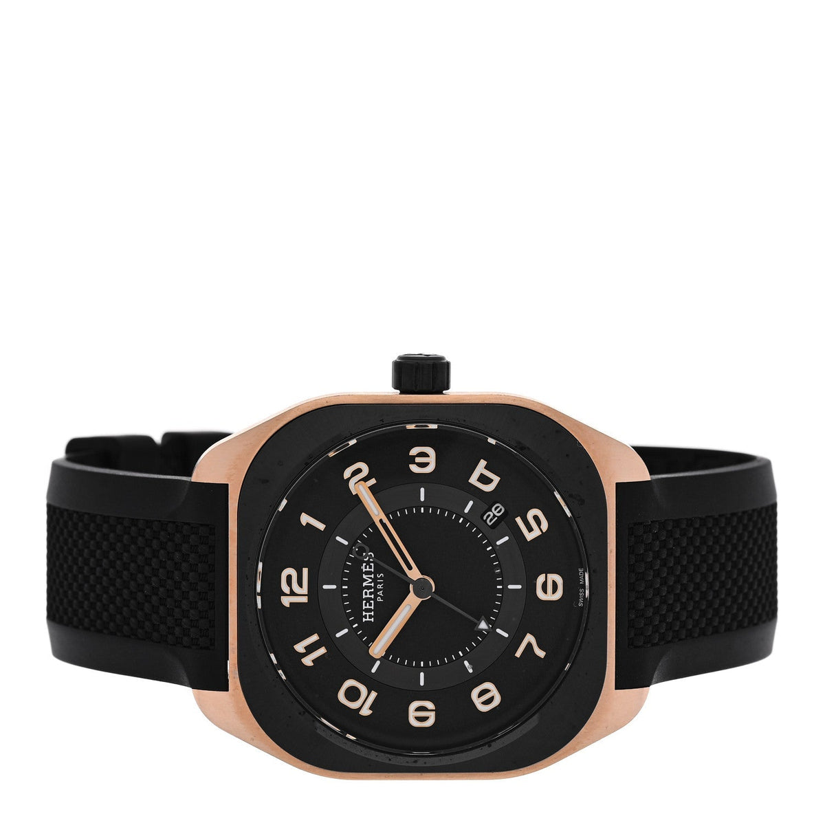 Hermes Titanium 18K Rose Gold Rubber 39mm H08 Automatic Watch Black