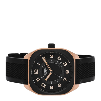 Hermes Titanium 18K Rose Gold Rubber 39mm H08 Automatic Watch Black