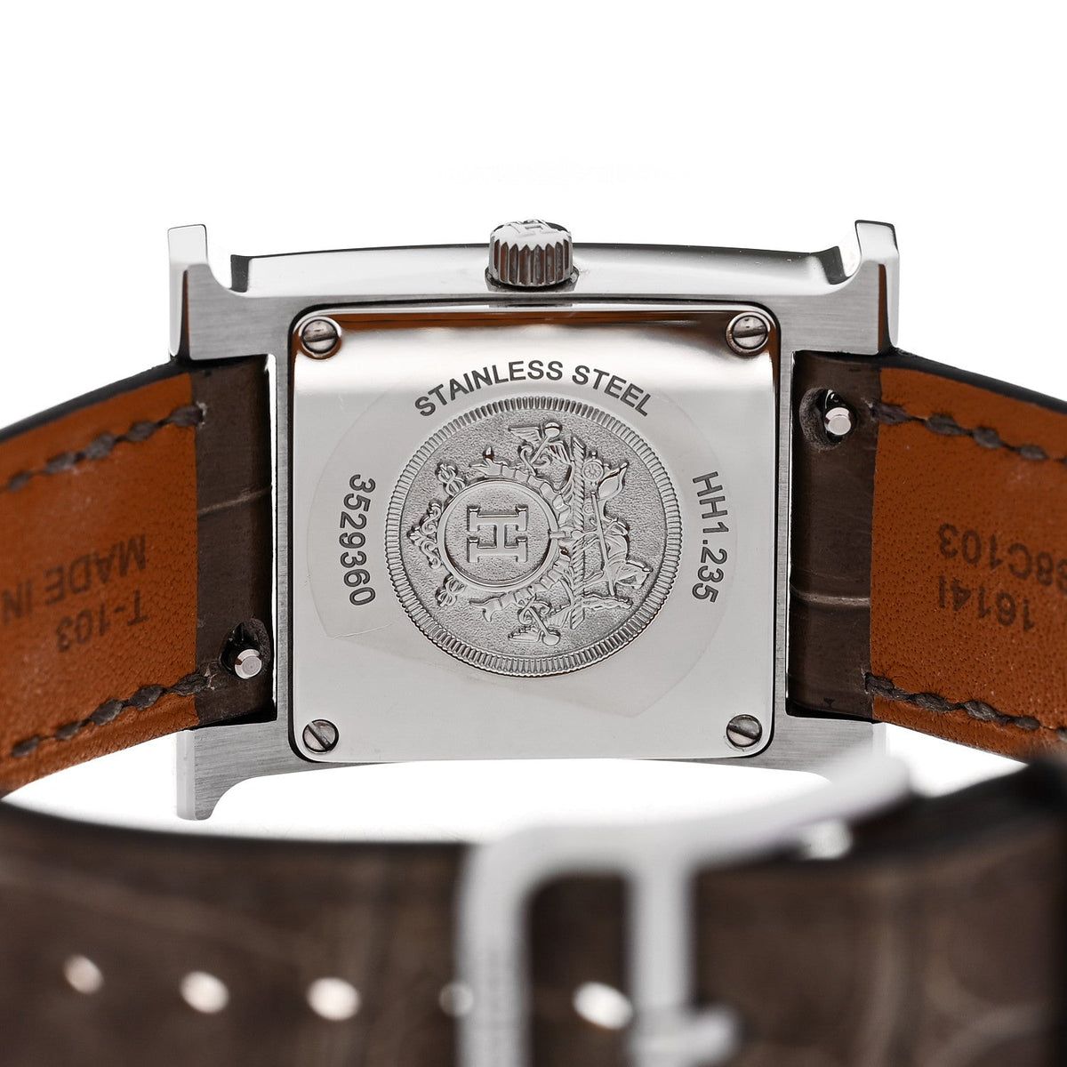 Hermes Stainless Steel Alligator Diamond 21mm Heure H Watch Gris Elephant