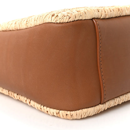 Saint Laurent Raffia Calfskin Baby Le 5 A 7 Hobo Natural Brick