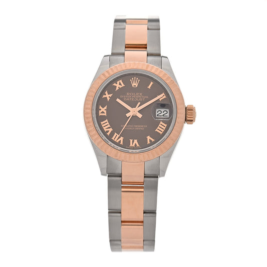 Rolex Stainless Steel 18K Everose Gold 28mm Oyster Perpetual Datejust Watch Chocolate Roman 279171