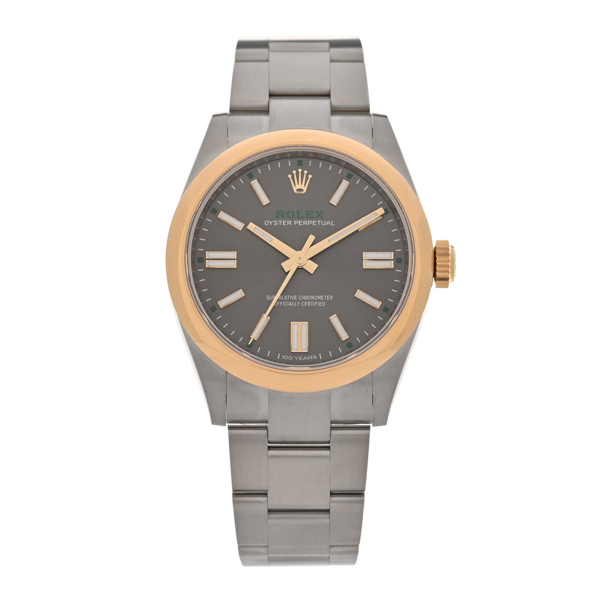 Rolex Stainless Steel 18K Yellow Gold 41mm Oyster Perpetual Watch Slate 134303