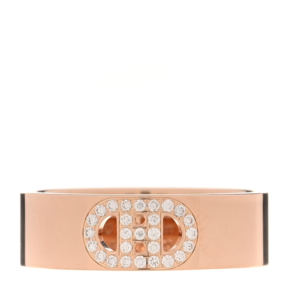 Hermes 18K Rose Gold Diamond PM H D'Ancre Ring 50 5.5