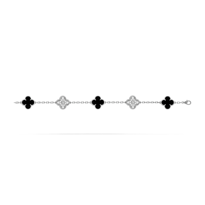 18K Rose Gold Onyx Diamond VCA Vintage Alhambra 5 Motifs Bracelet