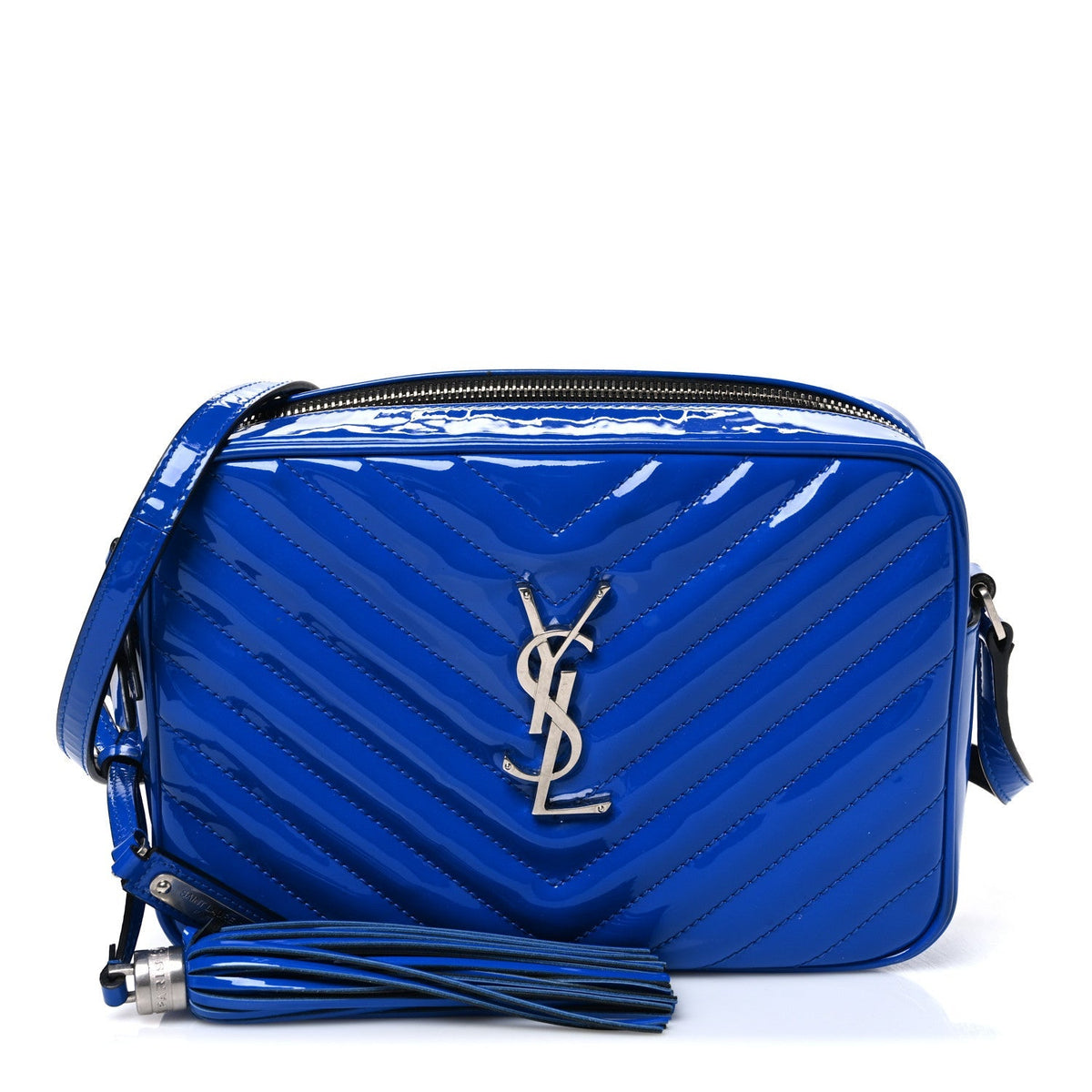 Saint Laurent Patent Calfskin Matelasse Monogram Lou Camera Bag Royal Blue