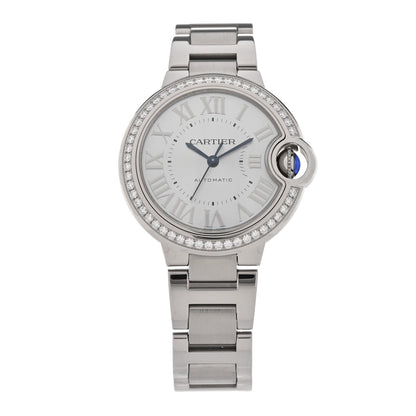 Cartier Stainless Steel Diamond 33mm Ballon Bleu Watch Blue 1921127