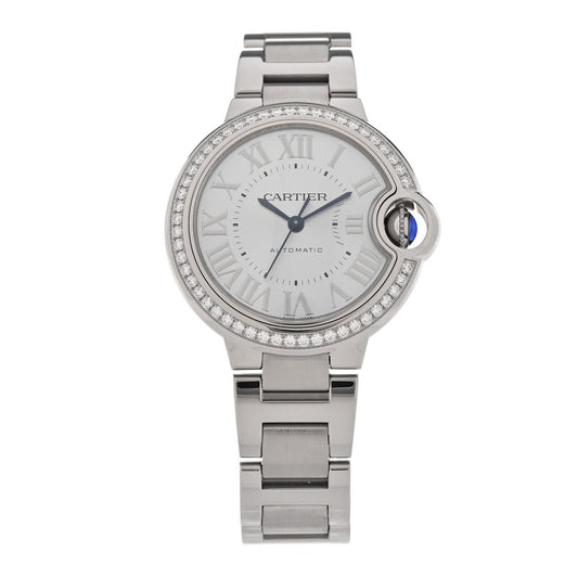 Cartier Stainless Steel Diamond 33mm Ballon Bleu Watch Blue 1921127