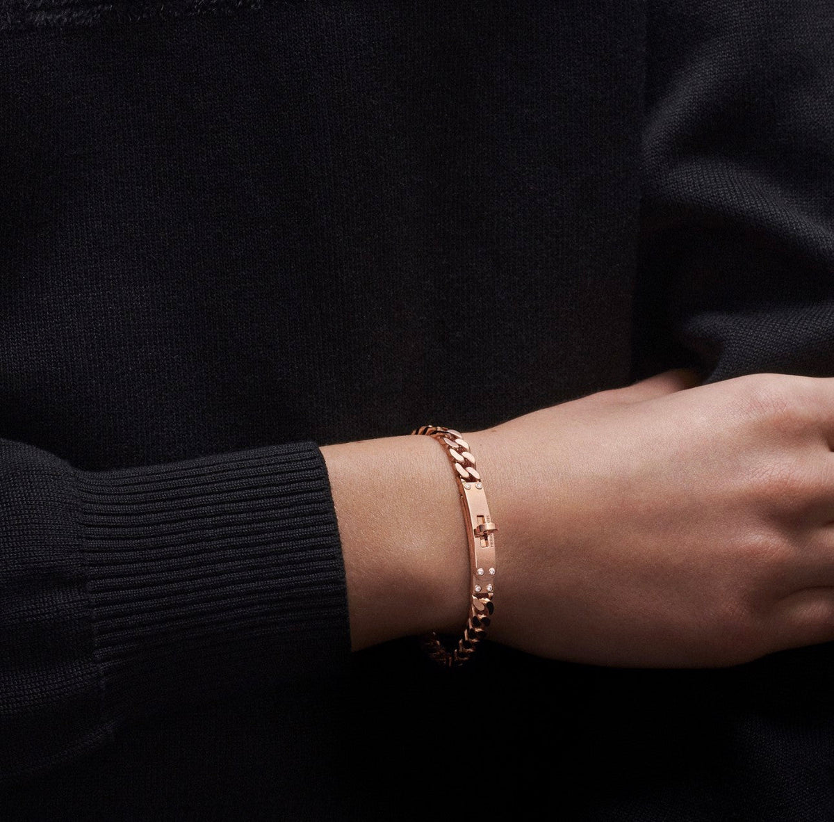 18K Rose Gold Diamond Hermes Kelly Gourmette Bracelet