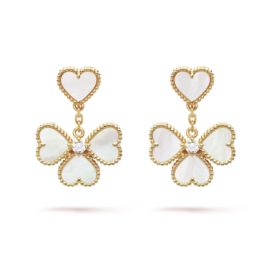 18K Yellow Gold Diamond MOP VCA Sweet Alhambra Effeuillage Earrings