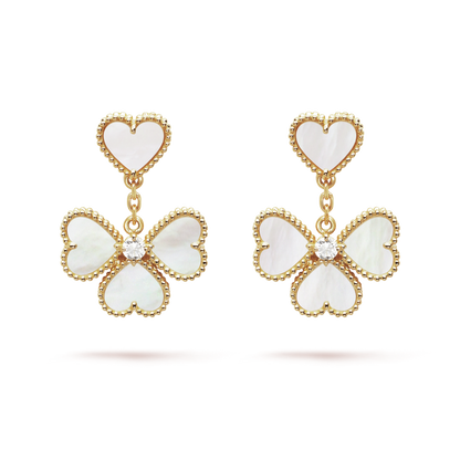 18K Yellow Gold Diamond MOP VCA Sweet Alhambra Effeuillage Earrings