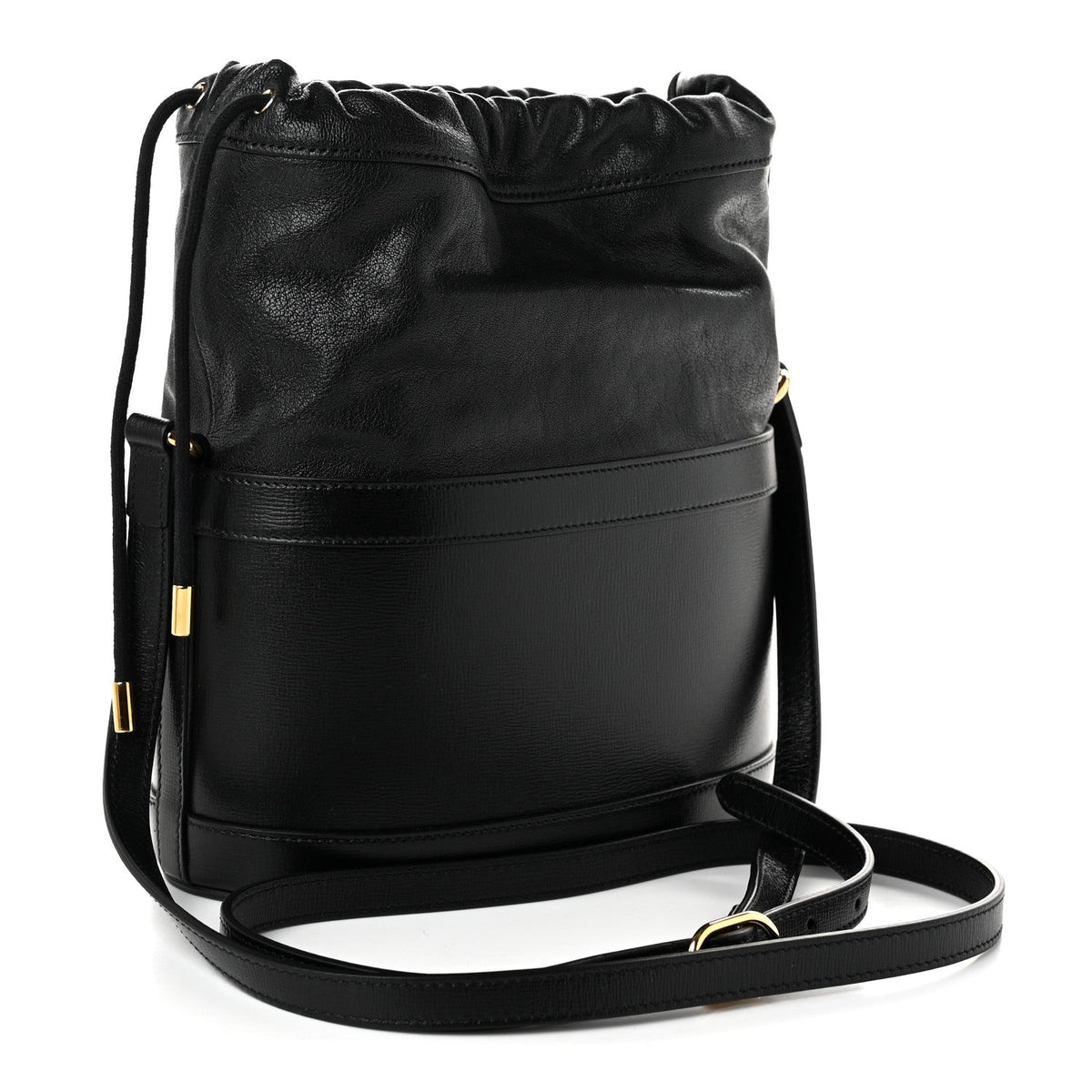 Gucci Calfskin Horsebit 1955 Drawstring Bucket Bag Black