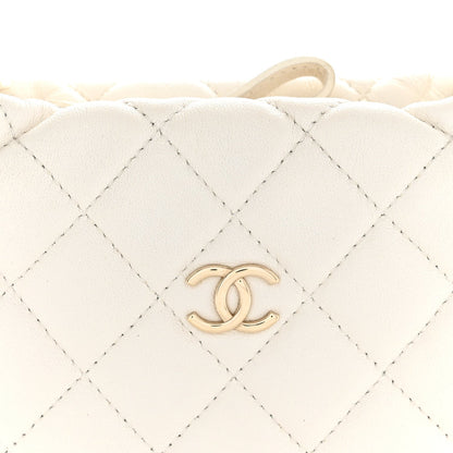Chanel Lambskin Quilted Chain Around Pouch Hobo White
