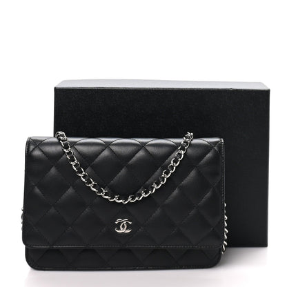 Chanel Lambskin Quilted Wallet On Chain WOC Bag Black