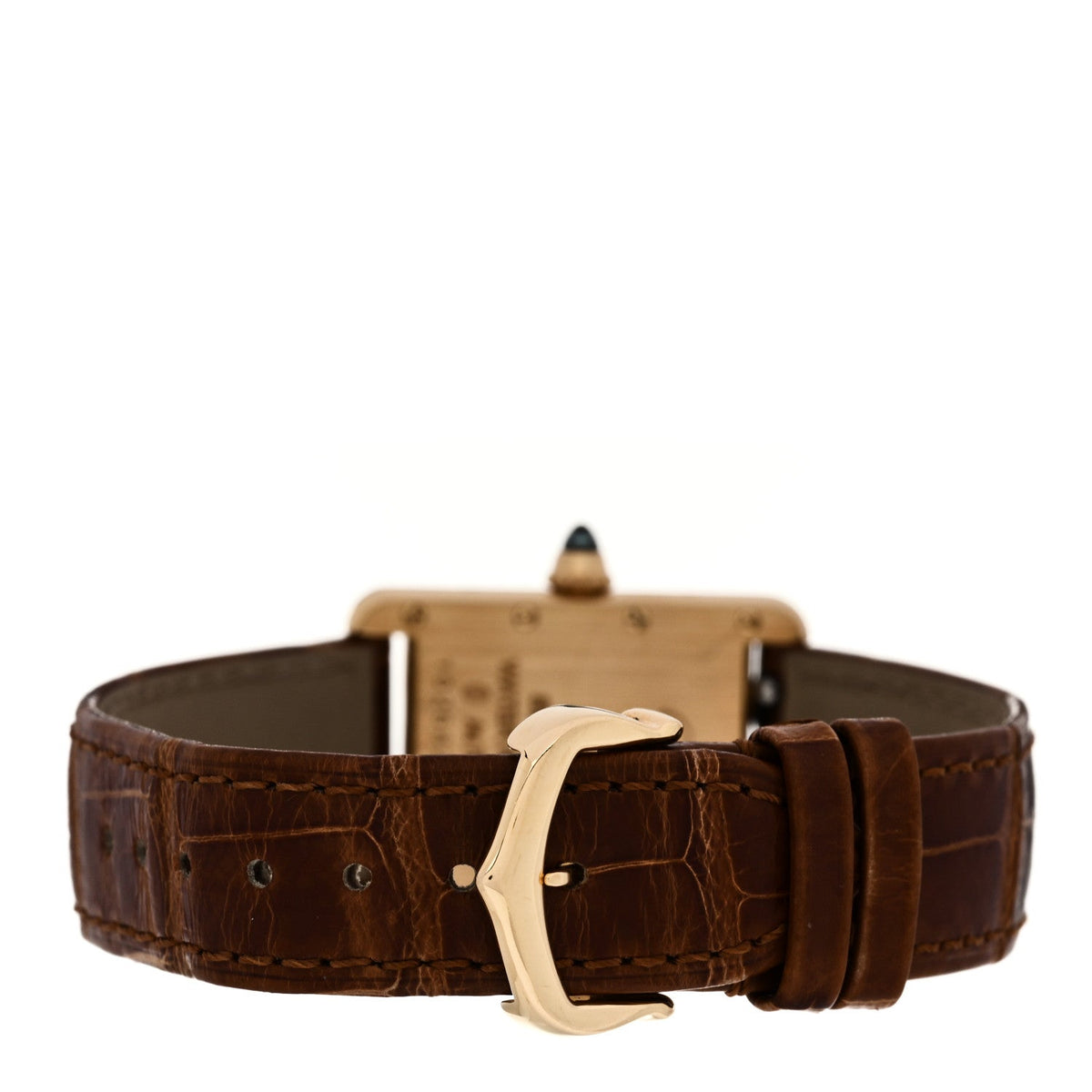 Cartier 18K Yellow Gold Alligator 22mm Tank Louis Quartz Watch Brown