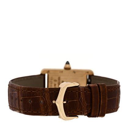 Cartier 18K Yellow Gold Alligator 22mm Tank Louis Quartz Watch Brown