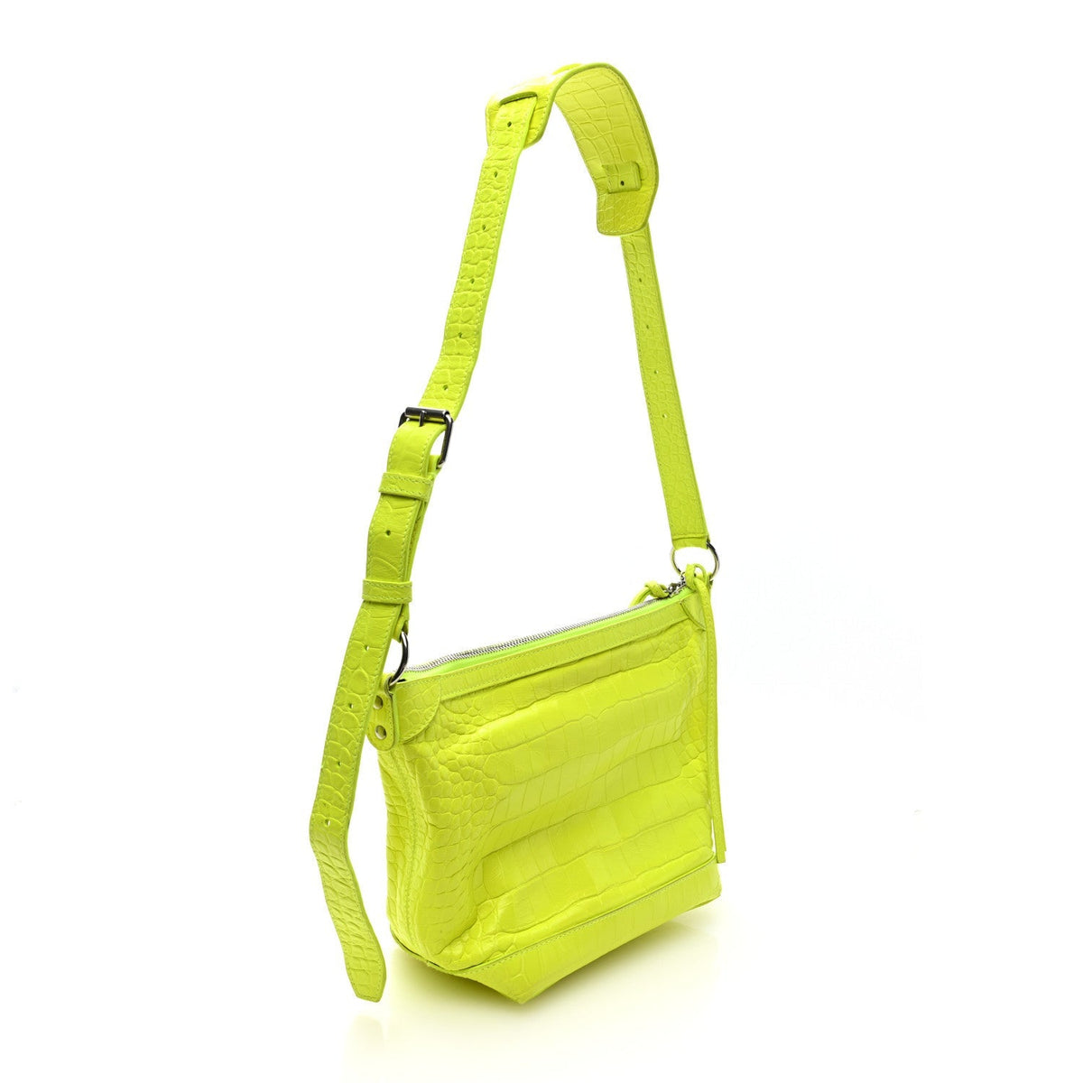 Balenciaga Croc Embossed Calfskin Neo Classic Hardware Hobo XS Flou Yellow