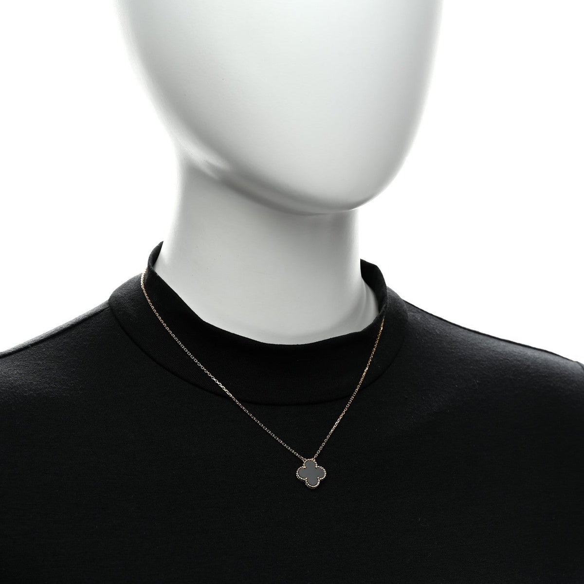 Van Cleef & Arpels 18K Yellow Gold Onyx Vintage Alhambra Pendant Necklace