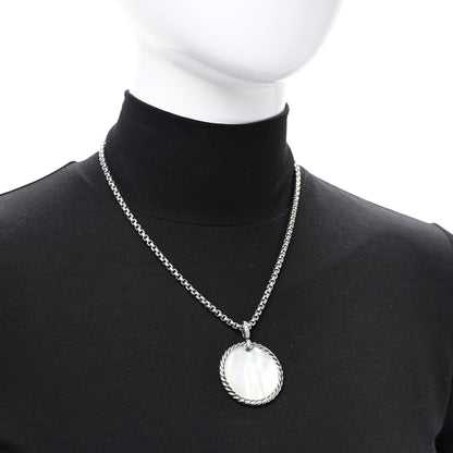 David Yurman Sterling Silver Diamond Black Onyx Mother of Pearl 32mm Elements Disc Pendant Necklace