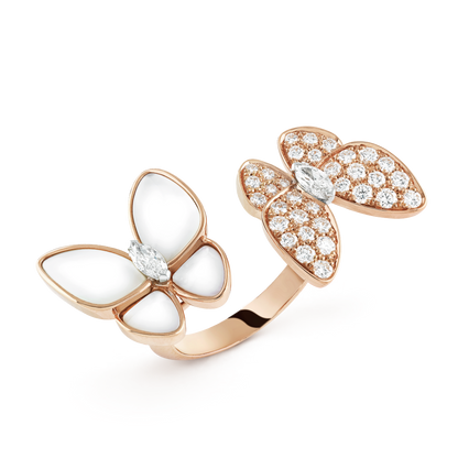 18K Rose Gold Mother of Pearl Diamonds VCA Butterfly Between the Finger Ring