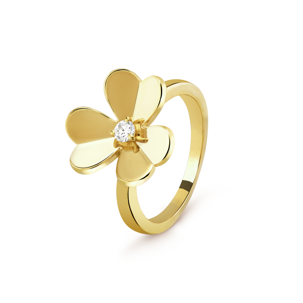 18K Yellow Gold Diamond VCA Frivole 1 Flower Ring Small Model