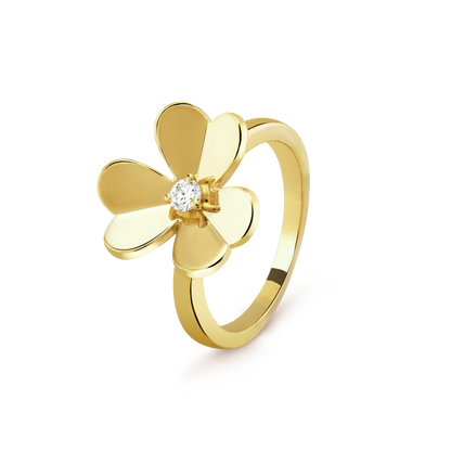 18K Yellow Gold Diamond VCA Frivole 1 Flower Ring Small Model