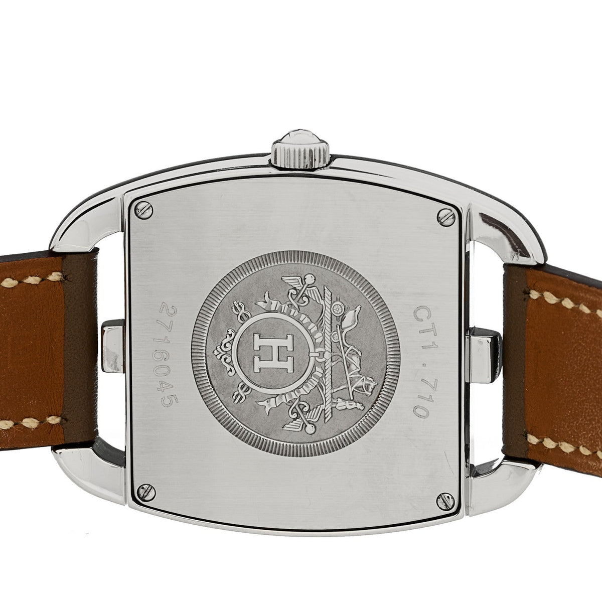 Hermes Stainless Steel Swift 33mm Cape Cod Tonneau Watch Etoupe