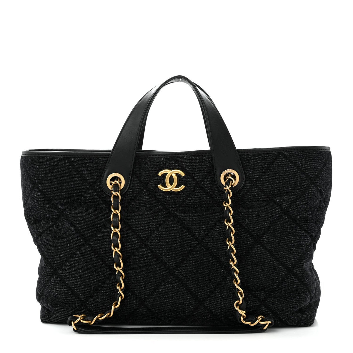 Chanel Denim Calfskin Quilted Small Deauville Tote Black